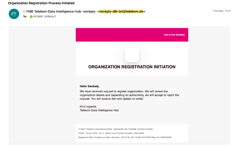 Organization registration email